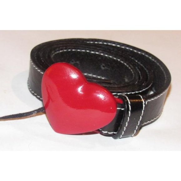 Moschino Black Leather Red Heart Buckle Belt main image 9